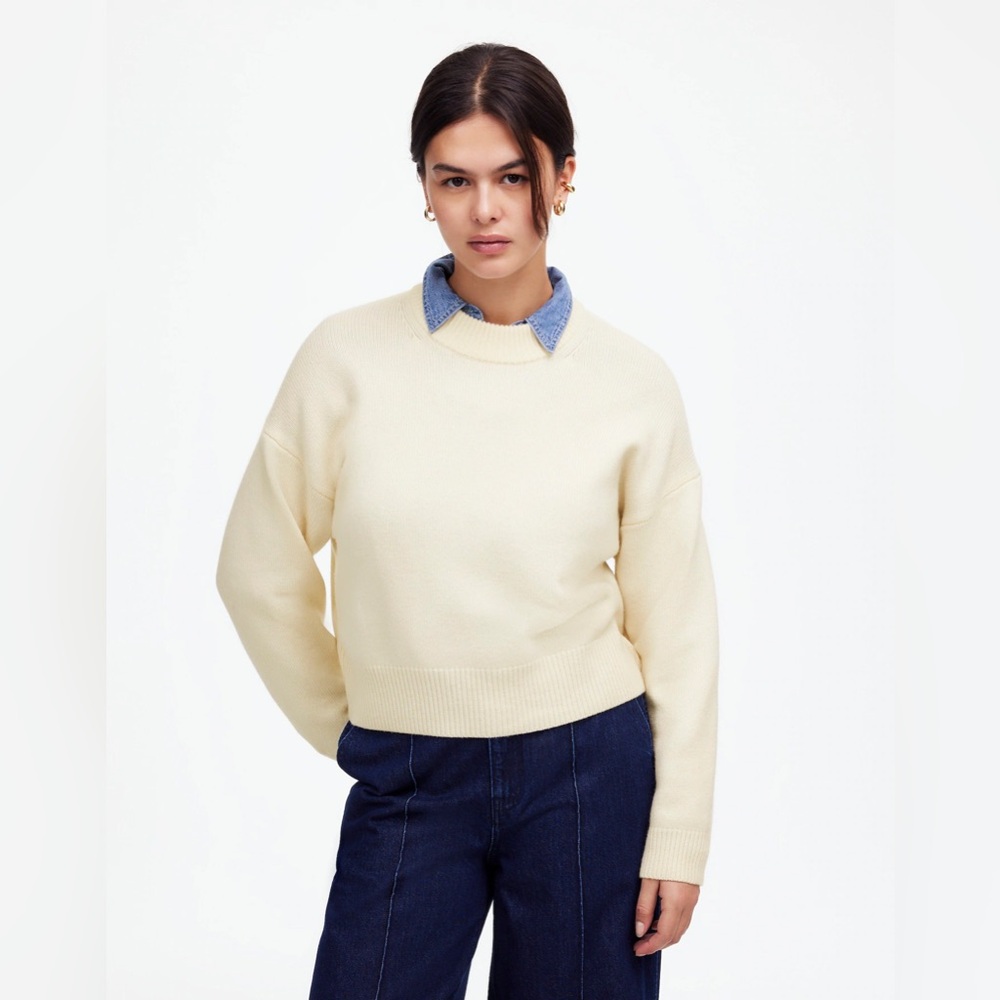 Madewell SoftWool Boxy‎ Crewneck Wool/Cashmere Blend Sweater Cream Ivory XL NWOT